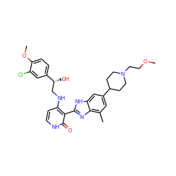 COCCN1CCC(c2cc(C)c3nc(-c4c(NC[C@@H](O)c5ccc(OC)c(Cl)c5)cc[nH]c4=O)[nH]c3c2)CC1 ZINC000042851024