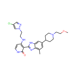 COCCN1CCC(c2cc(C)c3nc(-c4c(NCCn5cc(Cl)cn5)cc[nH]c4=O)[nH]c3c2)CC1 ZINC000040862522