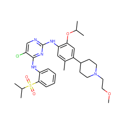 COCCN1CCC(c2cc(OC(C)C)c(Nc3ncc(Cl)c(Nc4ccccc4S(=O)(=O)C(C)C)n3)cc2C)CC1 ZINC000096272794