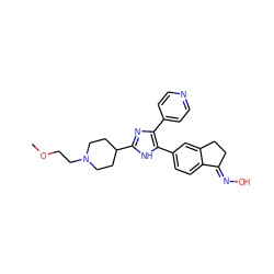 COCCN1CCC(c2nc(-c3ccncc3)c(-c3ccc4c(c3)CC/C4=N\O)[nH]2)CC1 ZINC000040916417