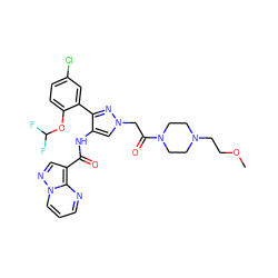 COCCN1CCN(C(=O)Cn2cc(NC(=O)c3cnn4cccnc34)c(-c3cc(Cl)ccc3OC(F)F)n2)CC1 ZINC001772597242