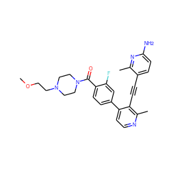 COCCN1CCN(C(=O)c2ccc(-c3ccnc(C)c3C#Cc3ccc(N)nc3C)cc2F)CC1 ZINC000202384263