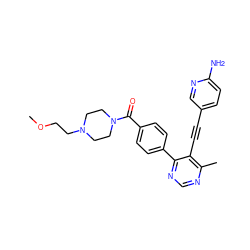 COCCN1CCN(C(=O)c2ccc(-c3ncnc(C)c3C#Cc3ccc(N)nc3)cc2)CC1 ZINC000148645204