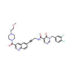 COCCN1CCN(C(=O)c2cnc3ccc(C#CCNC(=O)c4cncn(Cc5ccc(F)c(F)c5)c4=O)cc3c2)CC1 ZINC000096176339