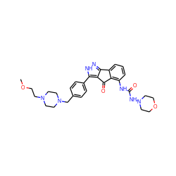 COCCN1CCN(Cc2ccc(-c3[nH]nc4c3C(=O)c3c(NC(=O)NN5CCOCC5)cccc3-4)cc2)CC1 ZINC000043128366