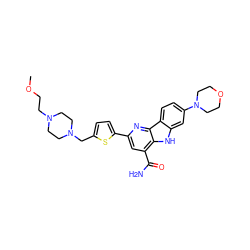 COCCN1CCN(Cc2ccc(-c3cc(C(N)=O)c4[nH]c5cc(N6CCOCC6)ccc5c4n3)s2)CC1 ZINC000113206841