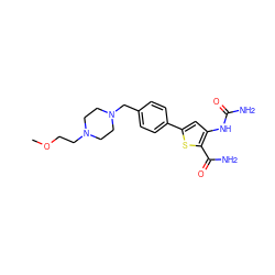 COCCN1CCN(Cc2ccc(-c3cc(NC(N)=O)c(C(N)=O)s3)cc2)CC1 ZINC000140311234