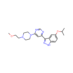 COCCN1CCN(c2cc(-c3n[nH]c4ccc(OC(C)C)cc34)ncn2)CC1 ZINC000225562856