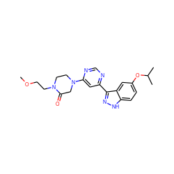 COCCN1CCN(c2cc(-c3n[nH]c4ccc(OC(C)C)cc34)ncn2)CC1=O ZINC000221209609