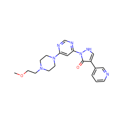 COCCN1CCN(c2cc(-n3[nH]cc(-c4cccnc4)c3=O)ncn2)CC1 ZINC000043195339