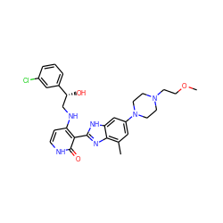 COCCN1CCN(c2cc(C)c3nc(-c4c(NC[C@@H](O)c5cccc(Cl)c5)cc[nH]c4=O)[nH]c3c2)CC1 ZINC000052716662