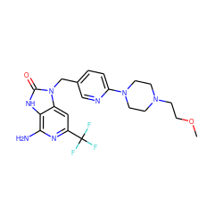 COCCN1CCN(c2ccc(Cn3c(=O)[nH]c4c(N)nc(C(F)(F)F)cc43)cn2)CC1 ZINC000072141075