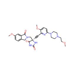 COCCN1CCN(c2ccc(OC)c(C#C[C@]3(CN4Cc5ccc(OC)cc5C4=O)NC(=O)NC3=O)n2)CC1 ZINC000167608447