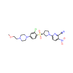 COCCN1CCN(c2ccc(S(=O)(=O)[C@H]3CCN(c4ccc([N+](=O)[O-])c(C#N)n4)C3)c(Cl)c2)CC1 ZINC000168371090