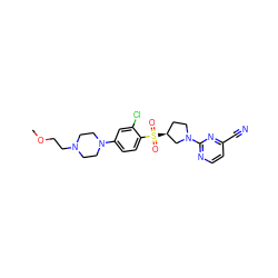 COCCN1CCN(c2ccc(S(=O)(=O)[C@H]3CCN(c4nccc(C#N)n4)C3)c(Cl)c2)CC1 ZINC000168520075