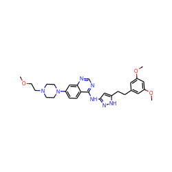 COCCN1CCN(c2ccc3c(Nc4cc(CCc5cc(OC)cc(OC)c5)[nH]n4)ncnc3c2)CC1 ZINC000653854517