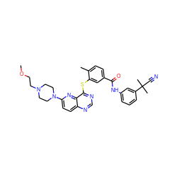 COCCN1CCN(c2ccc3ncnc(Sc4cc(C(=O)Nc5cccc(C(C)(C)C#N)c5)ccc4C)c3n2)CC1 ZINC000096175772