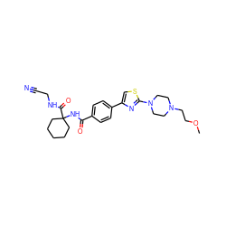 COCCN1CCN(c2nc(-c3ccc(C(=O)NC4(C(=O)NCC#N)CCCCC4)cc3)cs2)CC1 ZINC000013676391