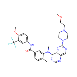 COCCN1CCN(c2ncc3ncnc(N(C)c4cc(C(=O)Nc5ccc(OC)c(C(F)(F)F)c5)ccc4C)c3n2)CC1 ZINC000148370235