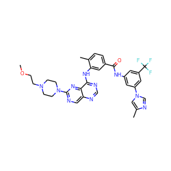 COCCN1CCN(c2ncc3ncnc(Nc4cc(C(=O)Nc5cc(-n6cnc(C)c6)cc(C(F)(F)F)c5)ccc4C)c3n2)CC1 ZINC000165279390