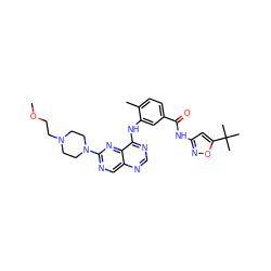 COCCN1CCN(c2ncc3ncnc(Nc4cc(C(=O)Nc5cc(C(C)(C)C)on5)ccc4C)c3n2)CC1 ZINC000148339707