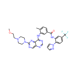 COCCN1CCN(c2ncc3ncnc(Nc4cc(C(=O)Nc5cc(C(F)(F)F)ccc5-n5cccn5)ccc4C)c3n2)CC1 ZINC000165281069