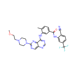 COCCN1CCN(c2ncc3ncnc(Nc4cc(C(=O)Nc5cc(C(F)(F)F)ccc5C#N)ccc4C)c3n2)CC1 ZINC000148344286