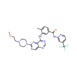 COCCN1CCN(c2ncc3ncnc(Nc4cc(C(=O)Nc5cc(C(F)(F)F)ccn5)ccc4C)c3n2)CC1 ZINC000148292108