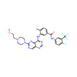 COCCN1CCN(c2ncc3ncnc(Nc4cc(C(=O)Nc5ccc(F)c(C(F)(F)F)c5)ccc4C)c3n2)CC1 ZINC000148345960