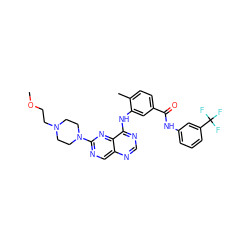 COCCN1CCN(c2ncc3ncnc(Nc4cc(C(=O)Nc5cccc(C(F)(F)F)c5)ccc4C)c3n2)CC1 ZINC000148291674