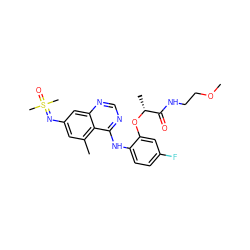 COCCNC(=O)[C@@H](C)Oc1cc(F)ccc1Nc1ncnc2cc(N=S(C)(C)=O)cc(C)c12 ZINC001772645106