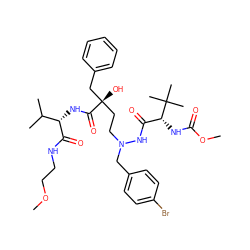 COCCNC(=O)[C@@H](NC(=O)[C@@](O)(CCN(Cc1ccc(Br)cc1)NC(=O)[C@@H](NC(=O)OC)C(C)(C)C)Cc1ccccc1)C(C)C ZINC000049709650