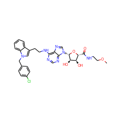 COCCNC(=O)[C@H]1O[C@@H](n2cnc3c(NCCc4cn(Cc5ccc(Cl)cc5)c5ccccc45)ncnc32)[C@H](O)[C@@H]1O ZINC000012405754