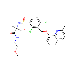 COCCNC(=O)C(C)(C)NS(=O)(=O)c1ccc(Cl)c(COc2cccc3ccc(C)nc23)c1Cl ZINC000043524260