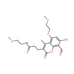 COCCNC(=O)CCc1c(C)c2c(OCCOC)cc(O)c(C=O)c2oc1=O ZINC000220422794