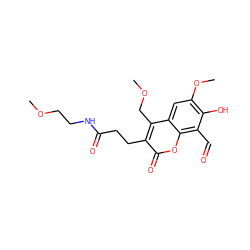 COCCNC(=O)CCc1c(COC)c2cc(OC)c(O)c(C=O)c2oc1=O ZINC000166288358