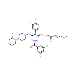 COCCNC(=O)CO/N=C(\CN(C)C(=O)c1cc(Cl)cc(Cl)c1)[C@@H](CCN1CCC(N2CCCCC2=O)CC1)c1ccc(Cl)c(Cl)c1 ZINC000095607874