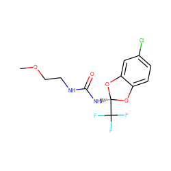 COCCNC(=O)N[C@@]1(C(F)(F)F)Oc2ccc(Cl)cc2O1 ZINC000002725381