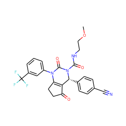 COCCNC(=O)N1C(=O)N(c2cccc(C(F)(F)F)c2)C2=C(C(=O)CC2)[C@H]1c1ccc(C#N)cc1 ZINC001772656403