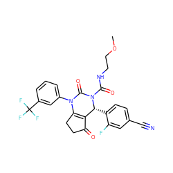 COCCNC(=O)N1C(=O)N(c2cccc(C(F)(F)F)c2)C2=C(C(=O)CC2)[C@H]1c1ccc(C#N)cc1F ZINC001772581415