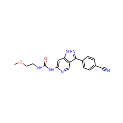 COCCNC(=O)Nc1cc2[nH]nc(-c3ccc(C#N)cc3)c2cn1 ZINC000218534291