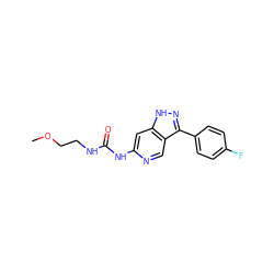 COCCNC(=O)Nc1cc2[nH]nc(-c3ccc(F)cc3)c2cn1 ZINC000218533034