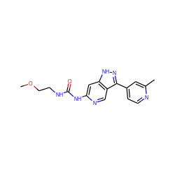 COCCNC(=O)Nc1cc2[nH]nc(-c3ccnc(C)c3)c2cn1 ZINC000205446004