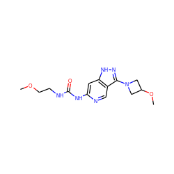 COCCNC(=O)Nc1cc2[nH]nc(N3CC(OC)C3)c2cn1 ZINC001772585756