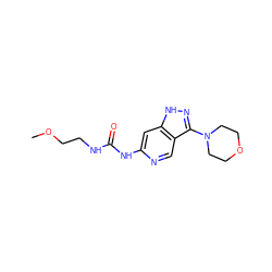 COCCNC(=O)Nc1cc2[nH]nc(N3CCOCC3)c2cn1 ZINC001772621583