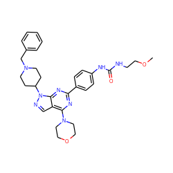 COCCNC(=O)Nc1ccc(-c2nc(N3CCOCC3)c3cnn(C4CCN(Cc5ccccc5)CC4)c3n2)cc1 ZINC000049784998