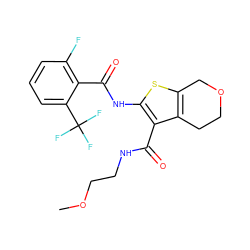 COCCNC(=O)c1c(NC(=O)c2c(F)cccc2C(F)(F)F)sc2c1CCOC2 ZINC000095562398