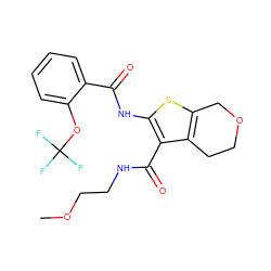 COCCNC(=O)c1c(NC(=O)c2ccccc2OC(F)(F)F)sc2c1CCOC2 ZINC000095561415