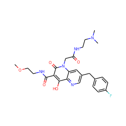 COCCNC(=O)c1c(O)c2ncc(Cc3ccc(F)cc3)cc2n(CC(=O)NCCN(C)C)c1=O ZINC000149040400