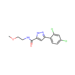 COCCNC(=O)c1cc(-c2ccc(Cl)cc2Cl)n[nH]1 ZINC000040876178